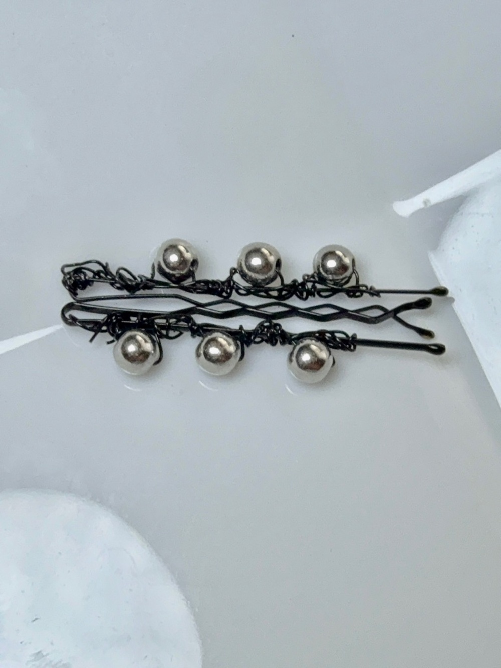 Round Silver Colored Beaded Bobby Pins